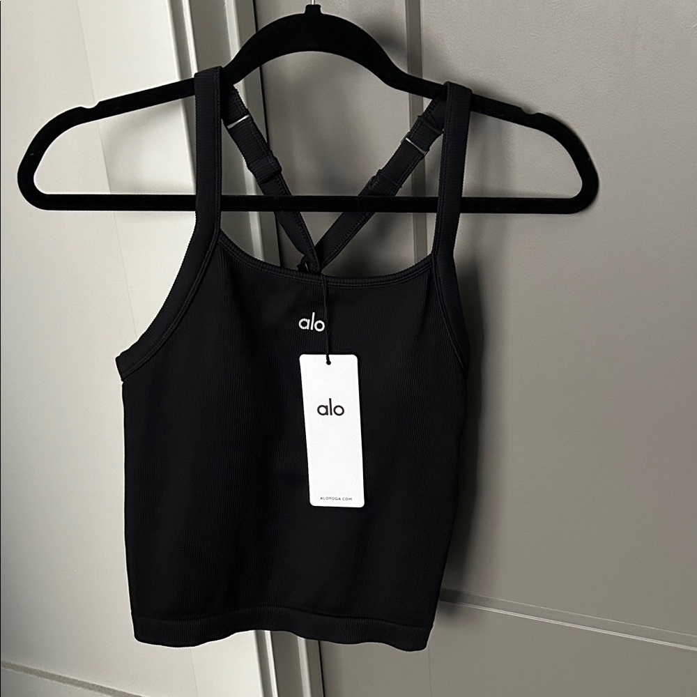 ALO Yoga NWT Seamless Ribbed Reflective Logo Full Length Bra Tank